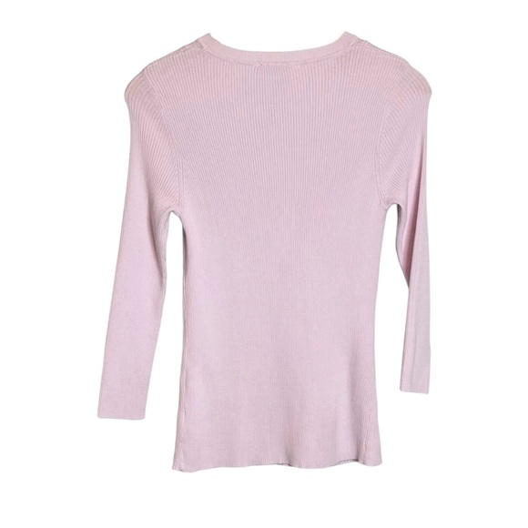 Carmen Marc Valvo | Ribbed Knit Top Keyhole Front Lavender - Picture 4 of 7
